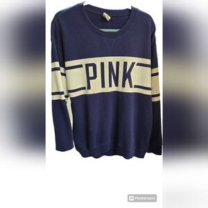 Victoria's Secret PINK Navy Blue/White Color Block Crew Sweatshirt Women's M